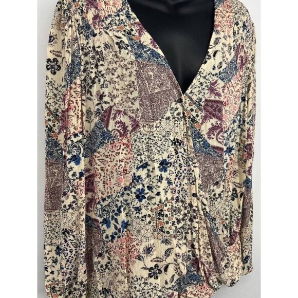 Knox Rose Women Boho Blouse Top Size Large L Pink Floral Long Sleeve V-Neck EUC - Picture 3 of 8